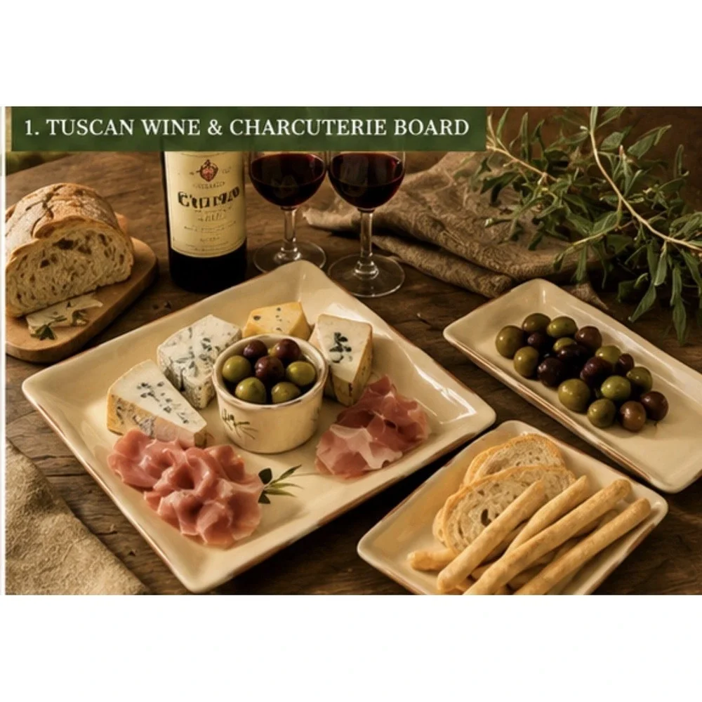 Baum‎ Bros Olivera 4 Pc Serving Set Olive Branch Tuscan Platter Trays Ramekin